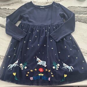 Hanna Andersson Navy Dress with Unicorn Embroidery, Size 5
